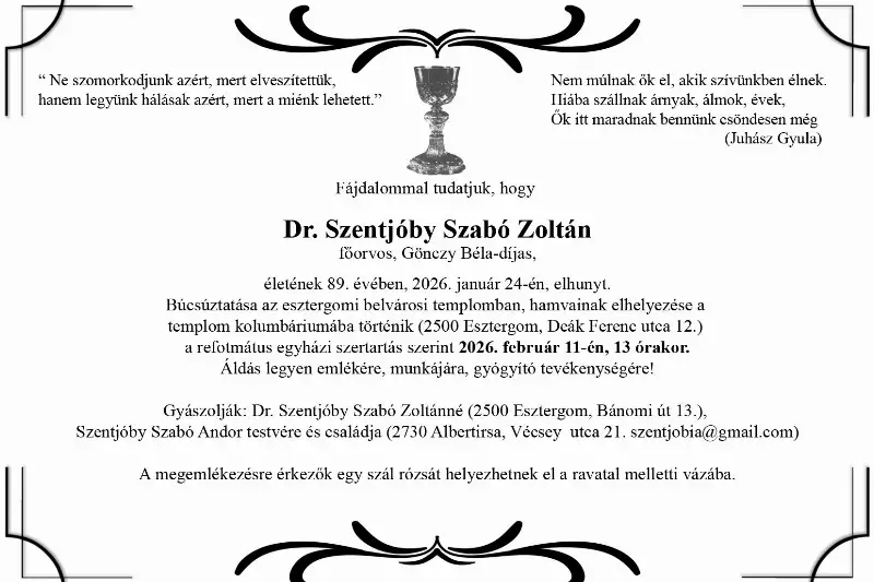 Dr. Szentjóby Szabó Zoltán, főorvos, Gönczy Béla-díjas szakember búcsúztatása