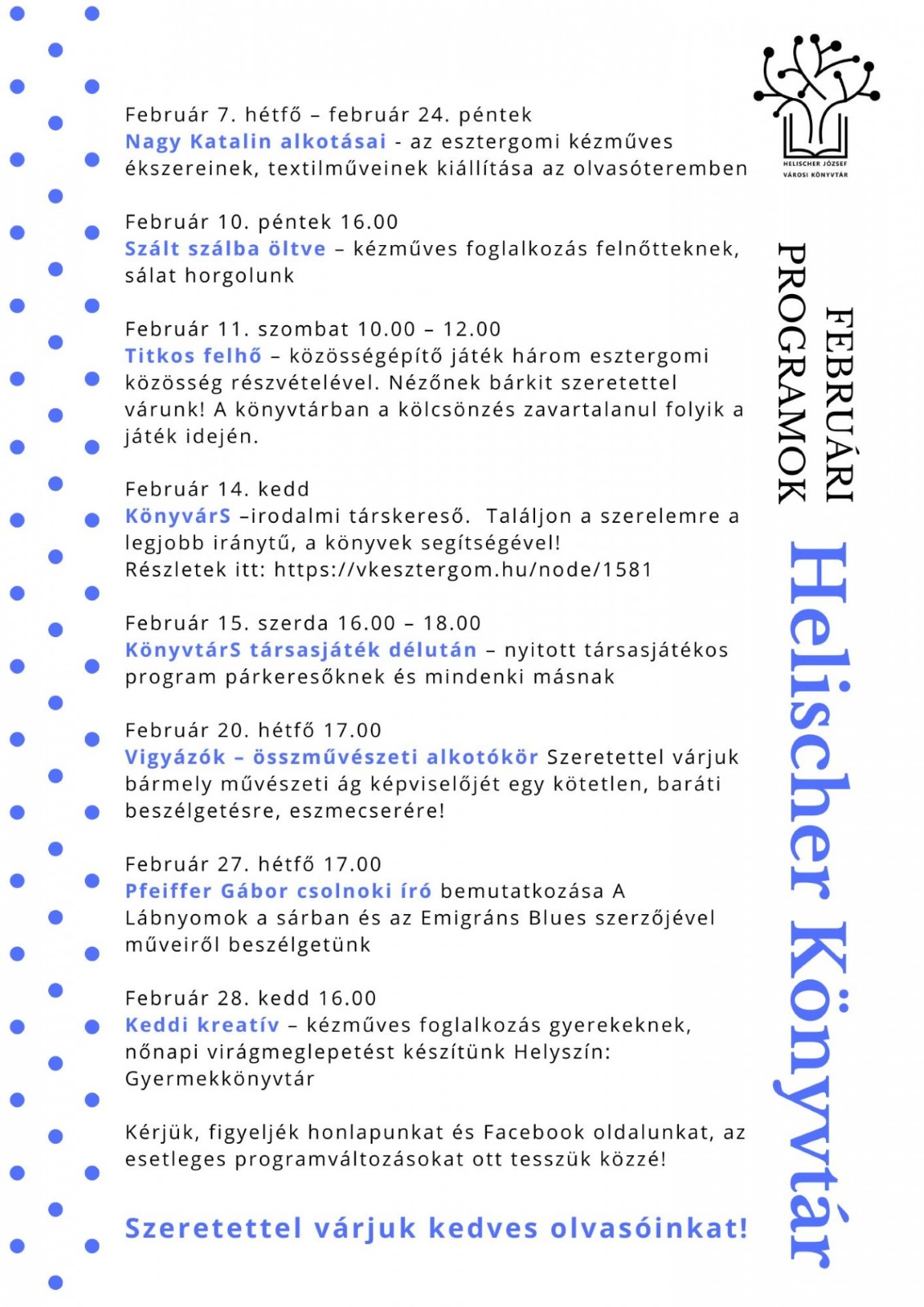 Februári könyvtári programok