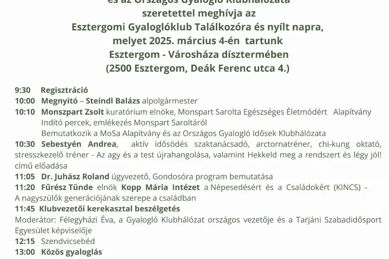 Esztergomi Gyaloglóklub Találkozó és nyílt nap